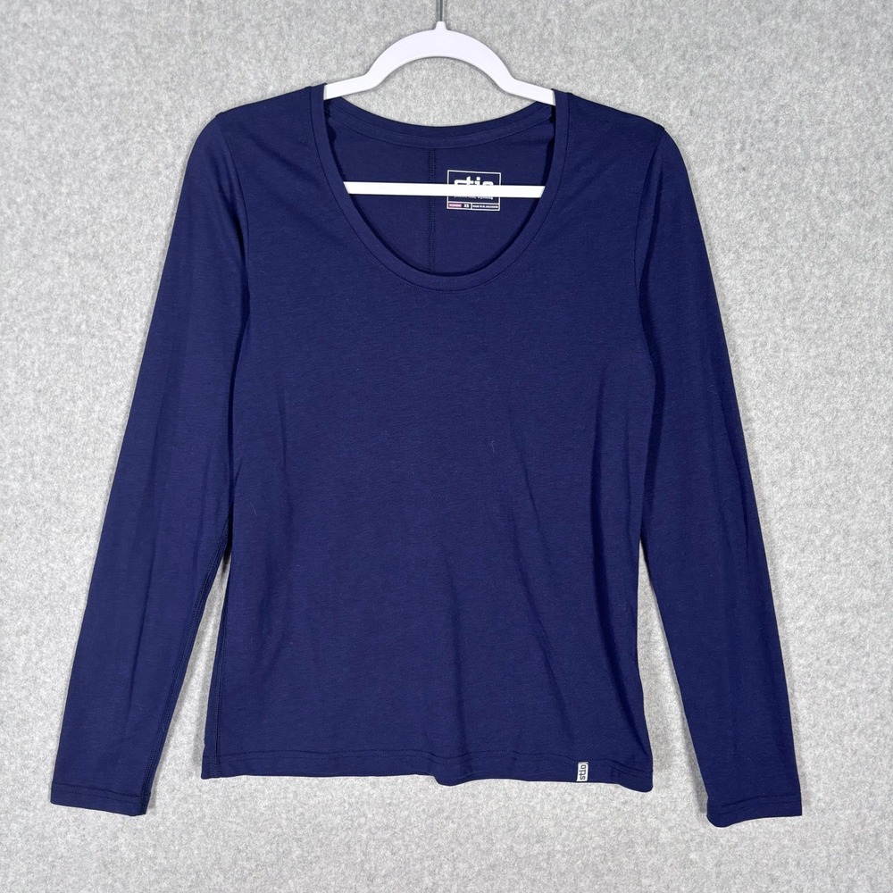 Stio Organic Cotton Shirt XS Navy Base Layer Thin Flat Seams Hiking Ski Snow